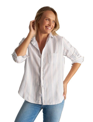 Eileen Relaxed Button-Up Shirt - Multi Blue Stripe