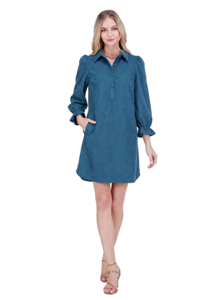 Joy Joy Placket Collar Dress - Peacock