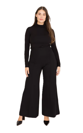 Ponte Knit Standard Wide Leg Pant - Black
