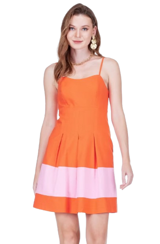 Joy Joy Pleated Block Dress - Orange
