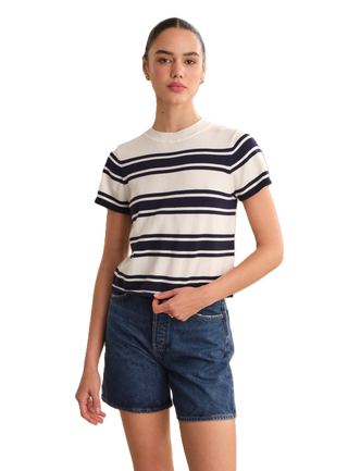 Nerida Striped Sweater Tee - Chalk/Dark Blue