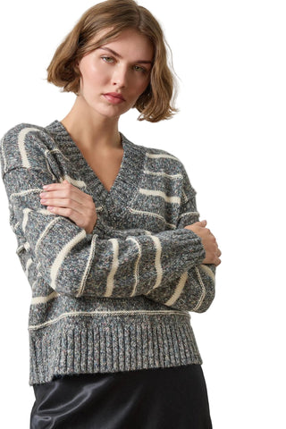 Lilla P Multi Stripe V-Neck Sweater - Shadow Stripe