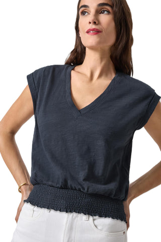 Lilla P Smocked Hem V-Neck - Black