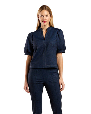Coco Denim Top - Navy/Cream