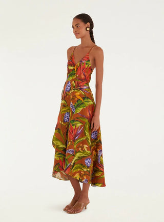Florart Midi Wrap Dress - Brown