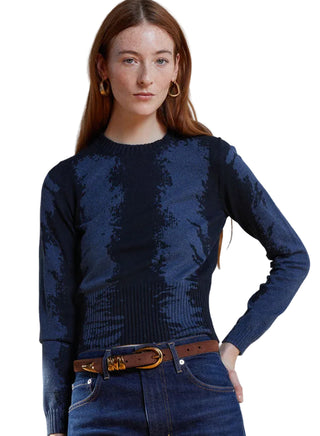 Autumn Cashmere Distressed Denim Wash Crew - Raw Denim Combo