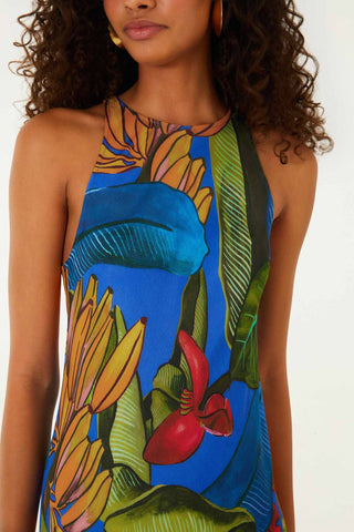 Farm Rio Banana Grapes Sleeveless Maxi - Blue