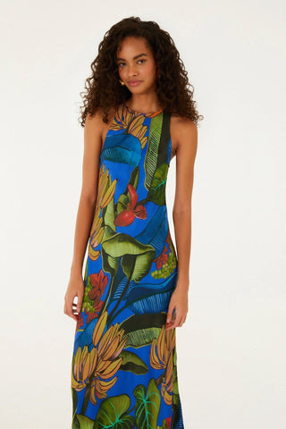 Farm Rio Banana Grapes Sleeveless Maxi - Blue