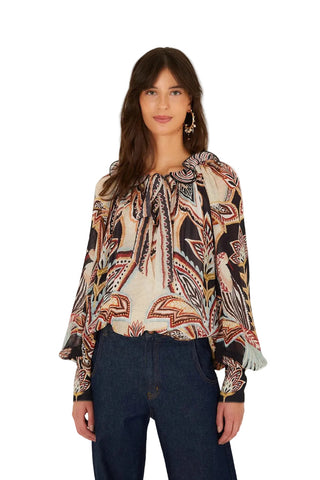 Farm Rio Long Sleeve Blouse - Tapestry Dream Beige
