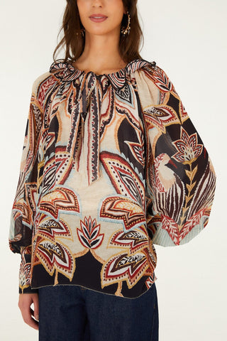 Farm Rio Long Sleeve Blouse - Tapestry Dream Beige