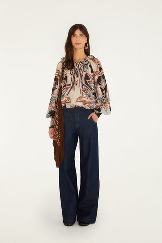 Farm Rio Long Sleeve Blouse - Tapestry Dream Beige