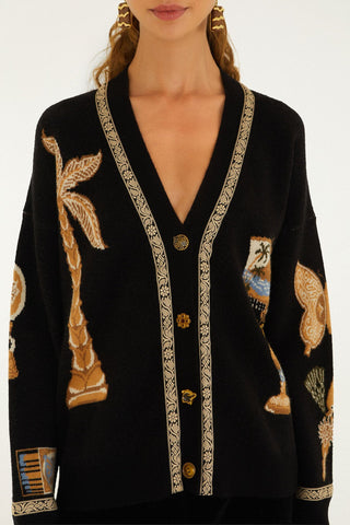 Farm Rio Knit Cardigan - Vintage Souvenirs Black