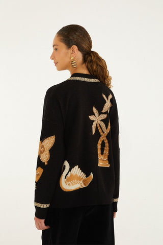 Farm Rio Knit Cardigan - Vintage Souvenirs Black