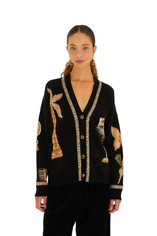 Farm Rio Knit Cardigan - Vintage Souvenirs Black