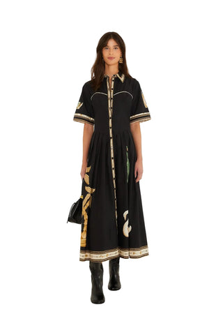 Farm Rio Black Midi Dress - Vintage Souvenirs Black