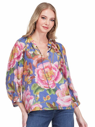 Jade Peasant Top - Cobalt Bloom