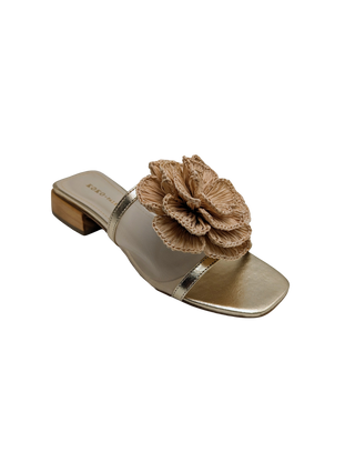 Ana Flower Sandal - Gold/Raffia