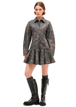 Printed Stretch Cotton Buttoned Mini Dress - Phantom