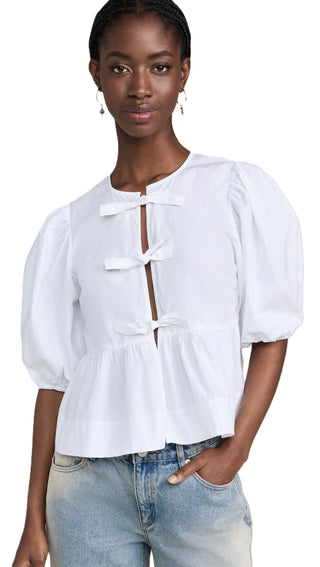 Ganni Cotton Poplin Peplum Blouse - Bright White