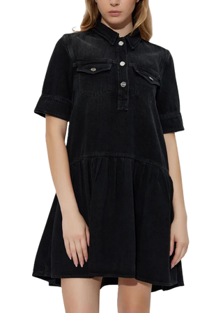 Ganni Soft Ridgid Denim Mini Dress - Black Wash
