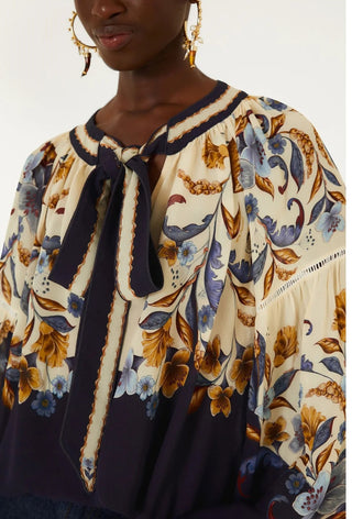 Farm Rio Golden Nature Blouse - Navy Blue