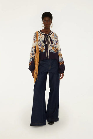 Farm Rio Golden Nature Blouse - Navy Blue