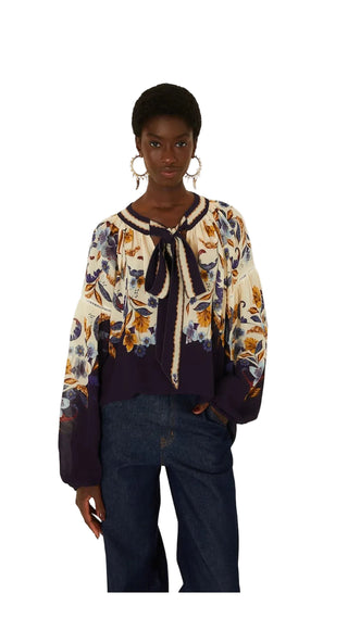 Farm Rio Golden Nature Blouse - Navy Blue