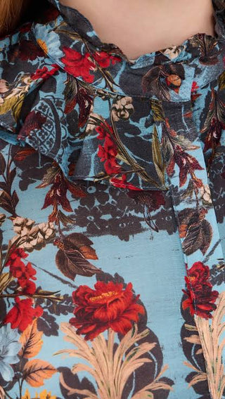 Alice + Olivia Bernice Victorian Ruffle Blouse - Heartstrings Mineral Blue