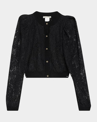 Alice + Olivia Kitty Lace Overlay Cardigan - Black