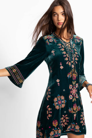 Velvet Tie Front Kimono Dress - Peacock