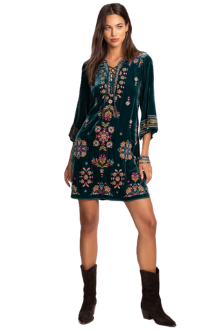 Velvet Tie Front Kimono Dress - Peacock