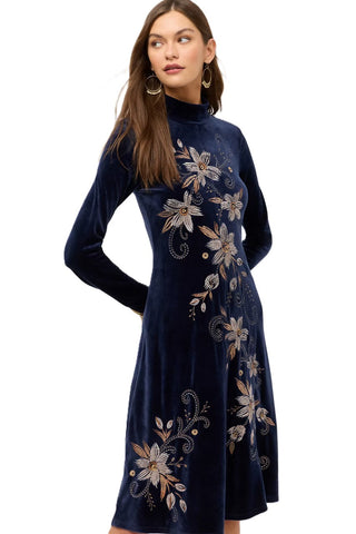Velour Mock Neck Dress - Corinthe
