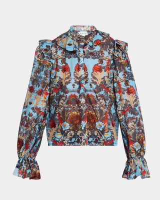 Alice + Olivia Bernice Victorian Ruffle Blouse - Heartstrings Mineral Blue