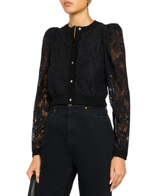 Alice + Olivia Kitty Lace Overlay Cardigan - Black