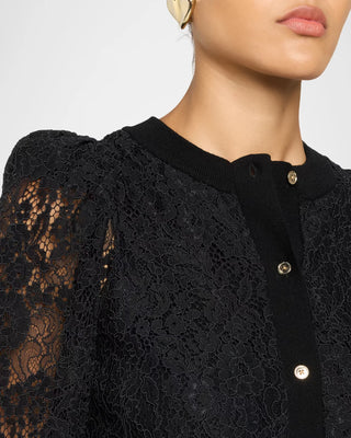 Alice + Olivia Kitty Lace Overlay Cardigan - Black