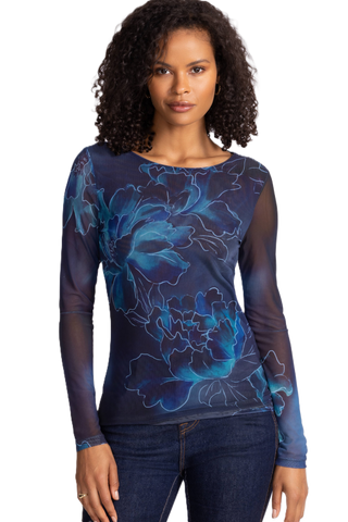 Long Sleeve Boat Neck Mesh Tee - Athena