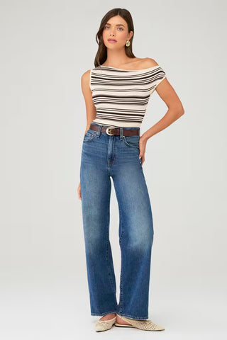 Sofia Sweater Top- Cream Brown Stripe