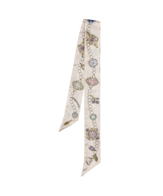 Echo Bejeweled Silk Ribbon Scarf - Cream