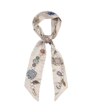 Echo Bejeweled Silk Ribbon Scarf - Cream