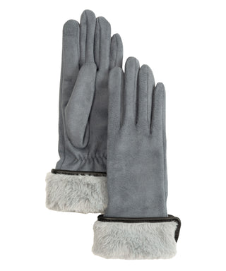 Faux Suede Fold-Up Faux Fur Cuff Gloves - Grey
