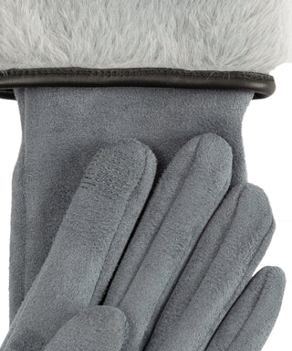 Faux Suede Fold-Up Faux Fur Cuff Gloves - Grey