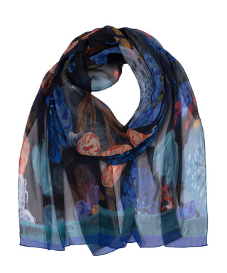 Echo Wildflower Crinkle Silk Wrap - Navy