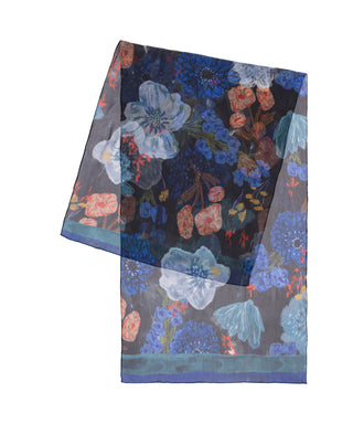 Echo Wildflower Crinkle Silk Wrap - Navy