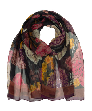 Echo Wildflower Crinkle Silk Wrap - Black