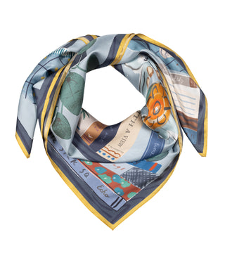 Echo Bookworm Silk Square - Denim Blue