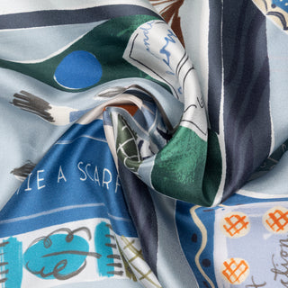 Echo Bookworm Silk Square - Denim Blue