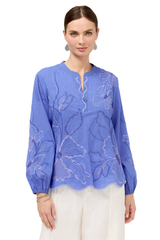 Johnny Was Rhiannon Relaxed Henley Blouse - Baja Blue